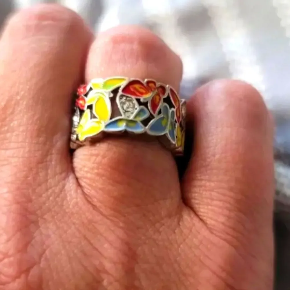 Colorful Enamel Butterfly Ring for women size 7